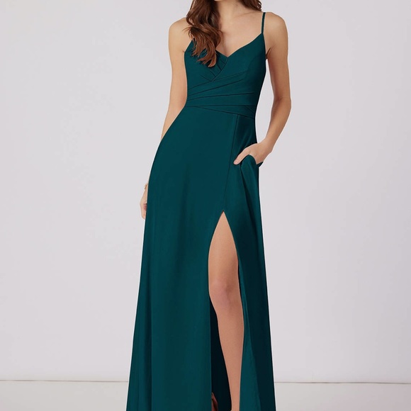 Azazie Citrina Bridesmaid Gown Pine Green *altered* - Picture 1 of 8